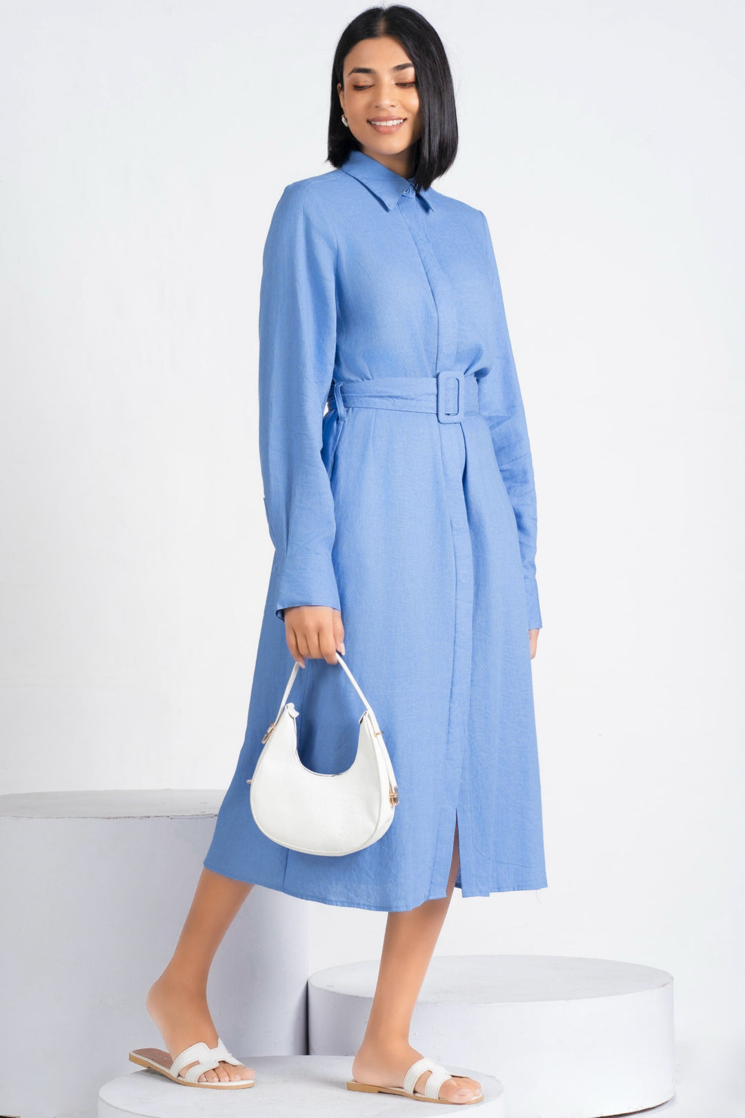 Belted Long Sleeve Shirt Dress