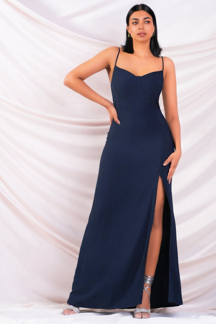 Navy High Slit Maxi Dress