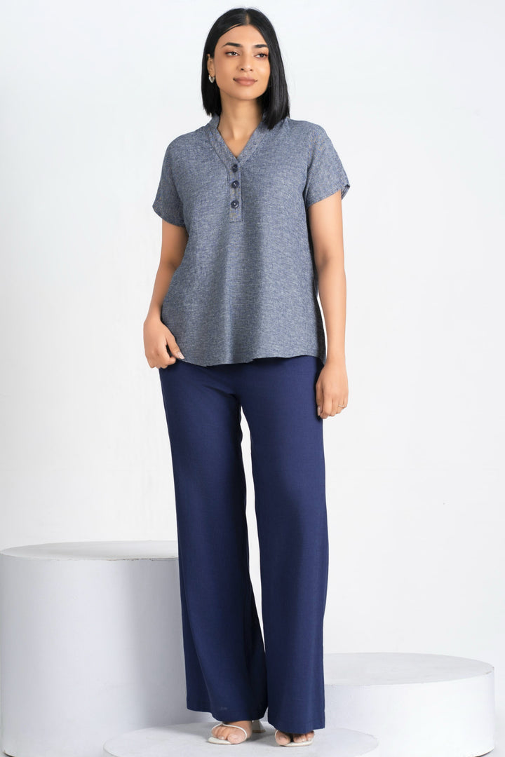 Blue Linen Top