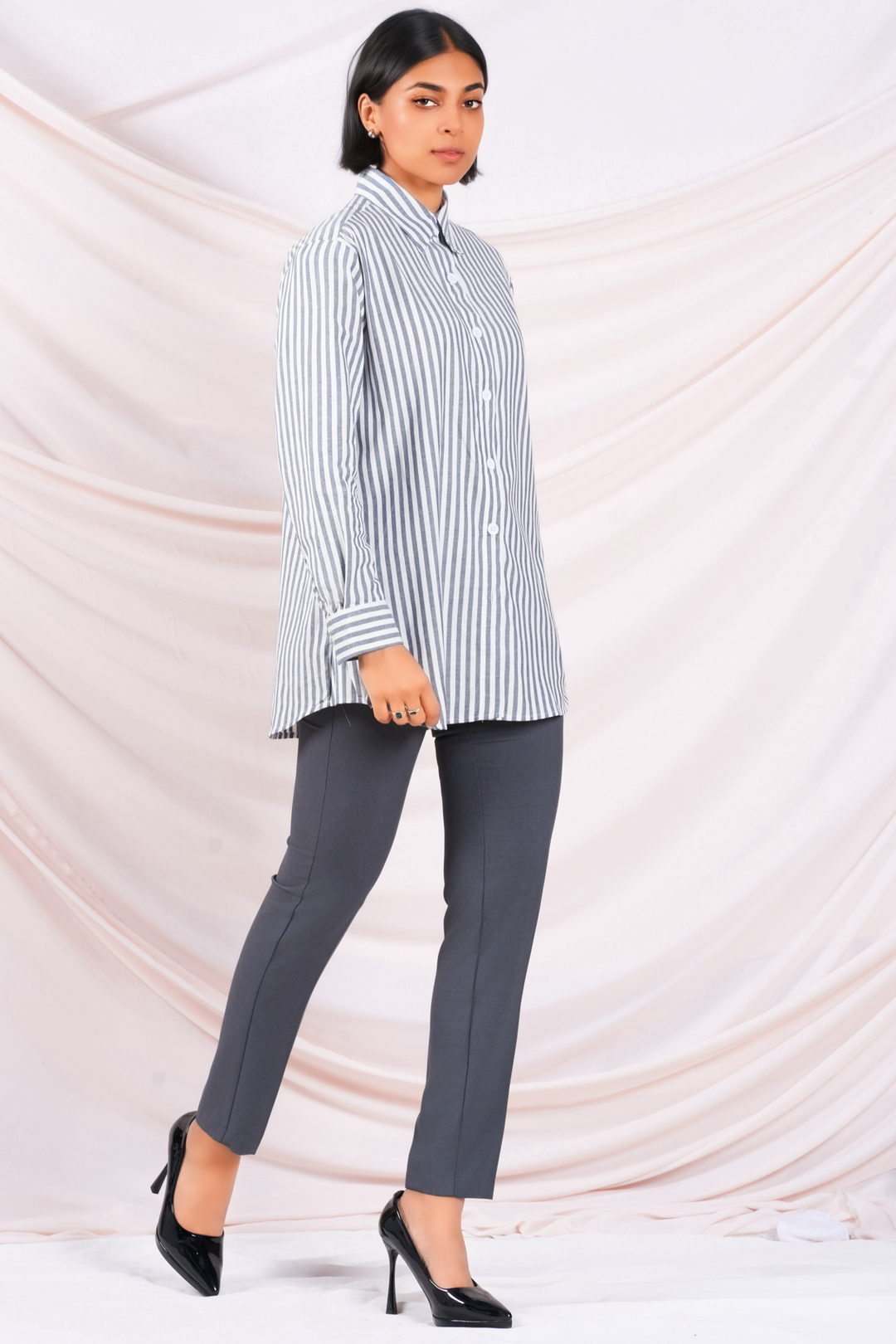 Long Grey Stripe Shirt