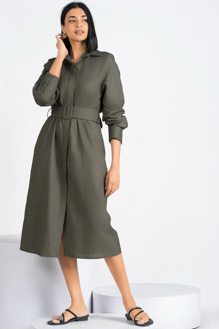 Belted Long Sleeve Shirt Dress