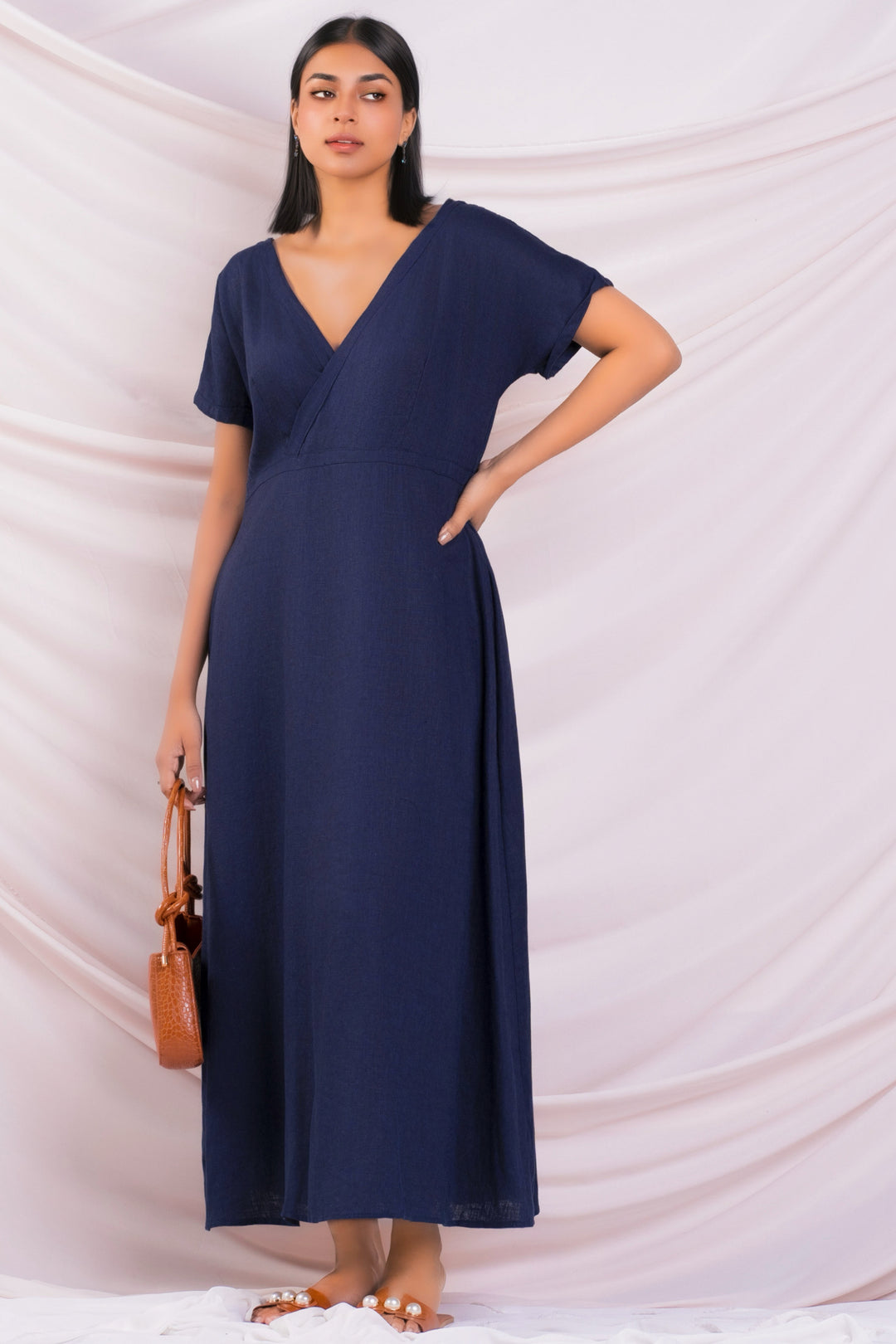 V Neck Linen Maxi Dress