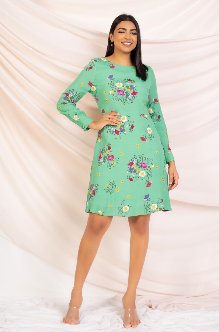 Green Printed Aline Dress