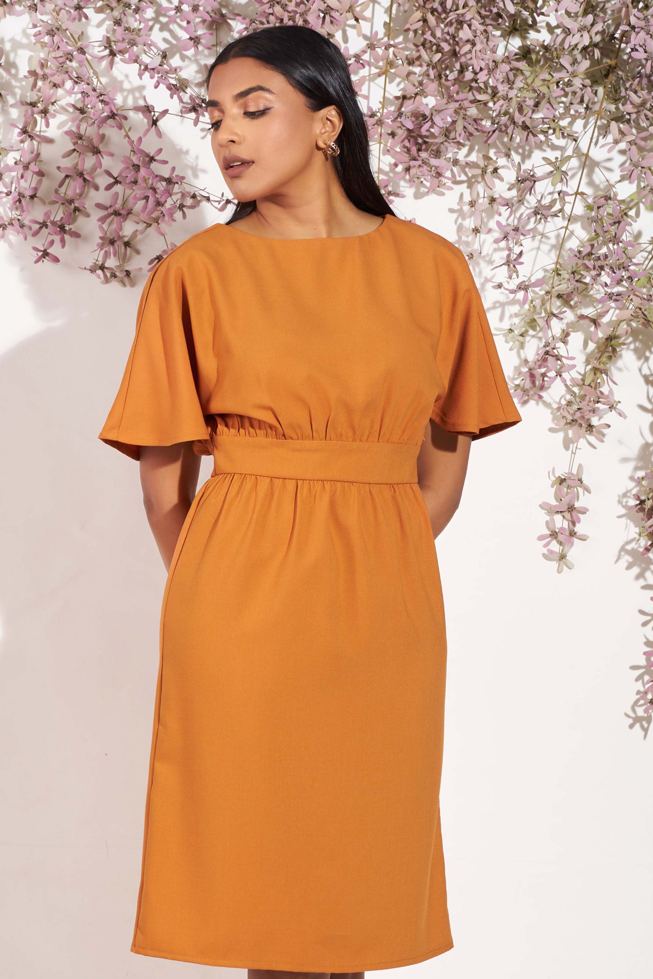 Orange Empire Waist Dress Slim Fit MONDY78